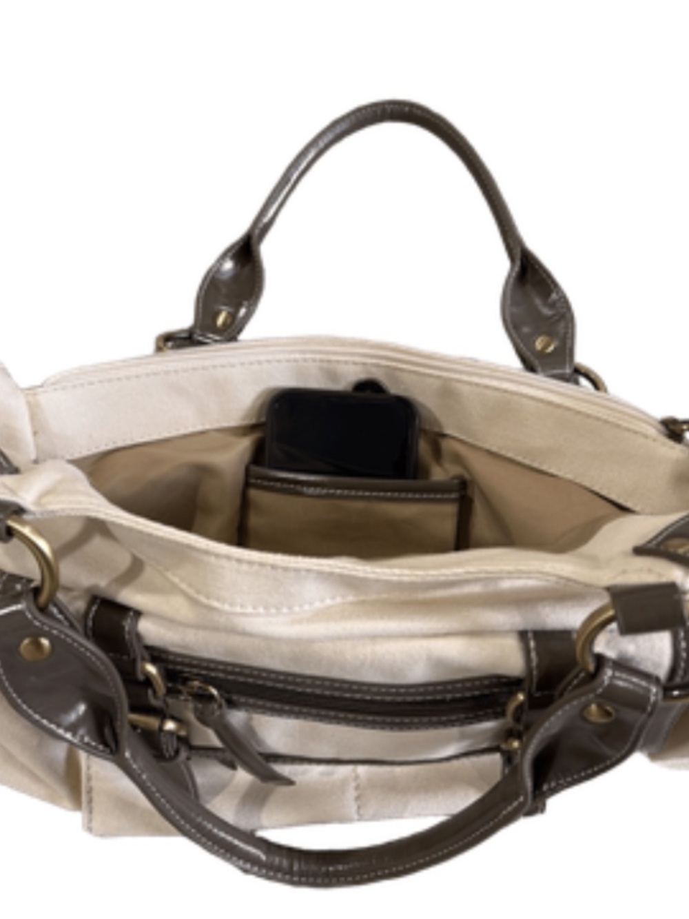 Giani Bernini Chic Classy Shoulder Bag- Neutral, Cream/Off-White/Brown Trim - Picture 6 of 8